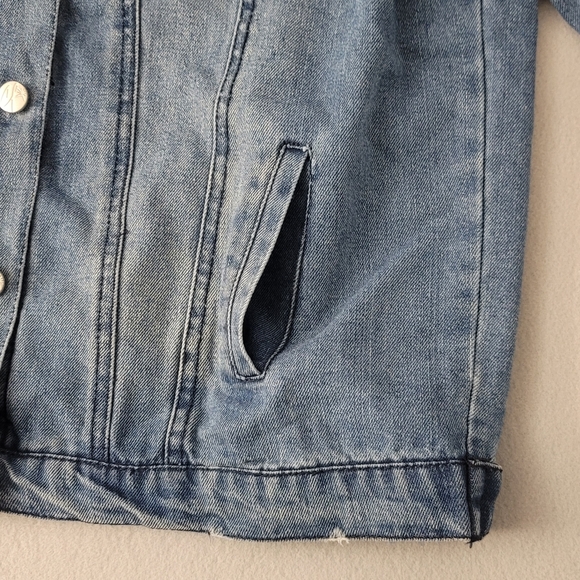 Crave Fame Womens Jean Jacket Blue Buttons Pockets Collar Embellished Studded M - Picture 6 of 10